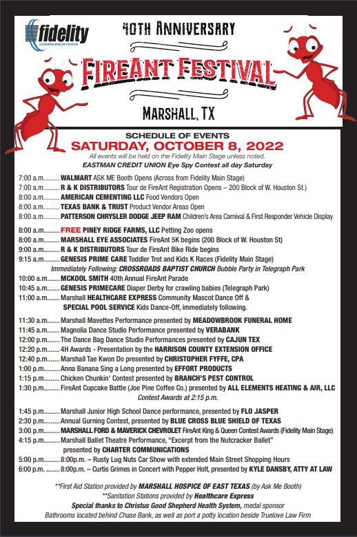 2023 FireAnt Festival Schedule Greater Marshall Chamber of Commerce